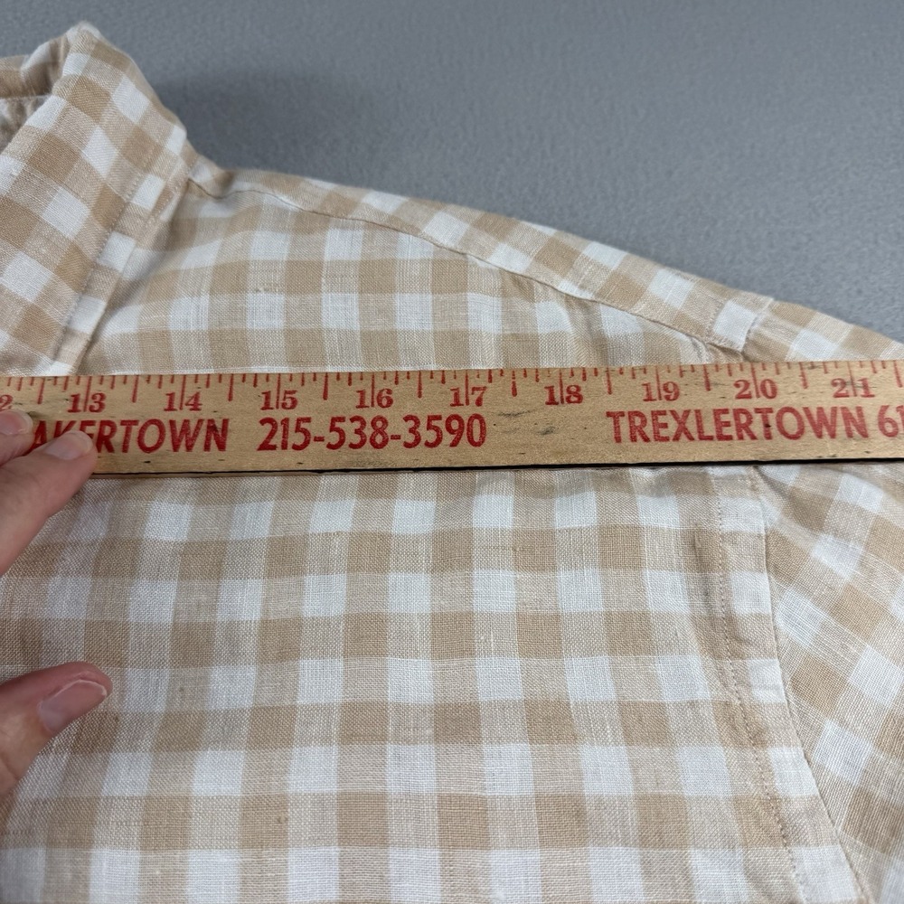 Brooks Brothers Mens XXL Tan White Gingham Linen Shirt Regent Fit Button Down - Picture 5 of 9